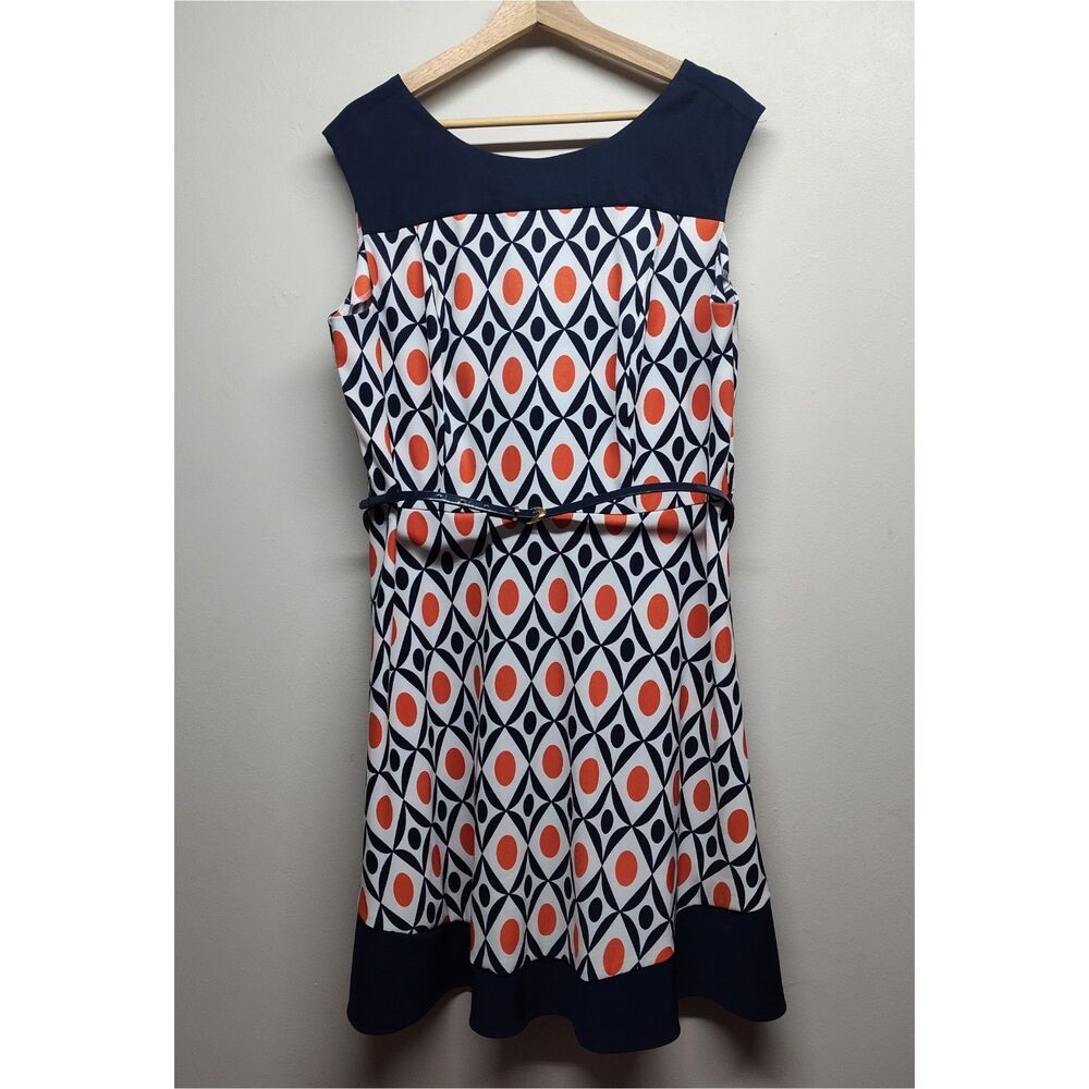 AGB Mini Dress Women 18 White Blue Sleevess A Line Retro Feminine Modest Party